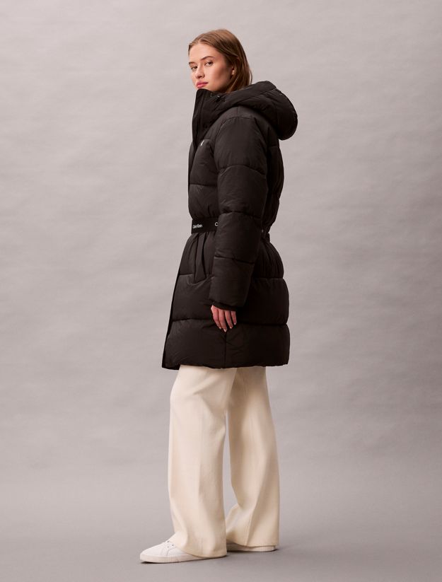 Logo Belt Hooded Puffer Coat