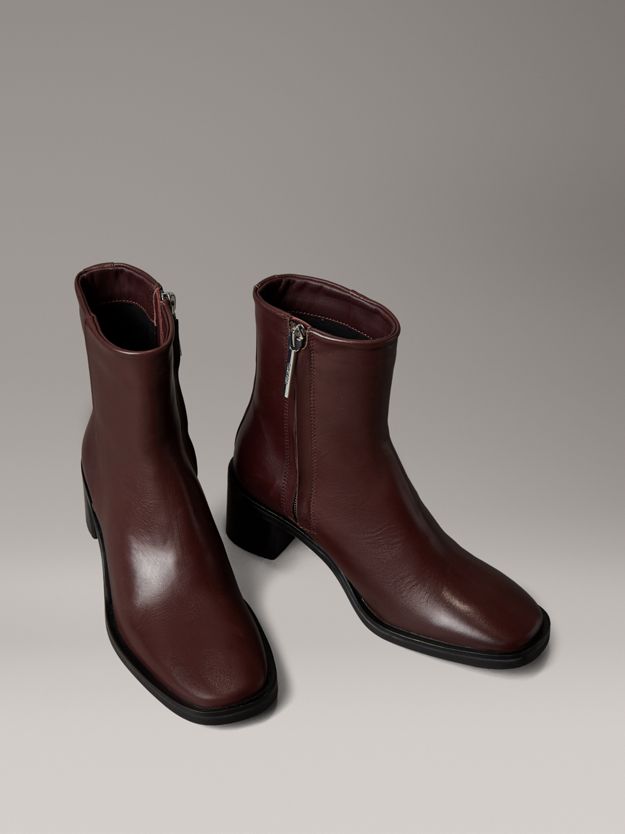 Leather Square Toe Zip Ankle Boots