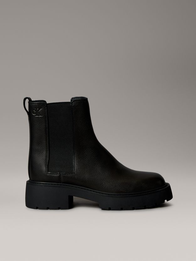 Leather Chunky Square Toe Chelsea Boots
