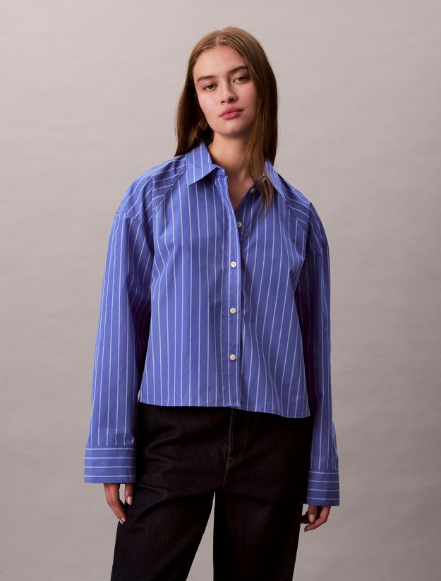 Stripe Cropped Boxy Button-Down Shirt