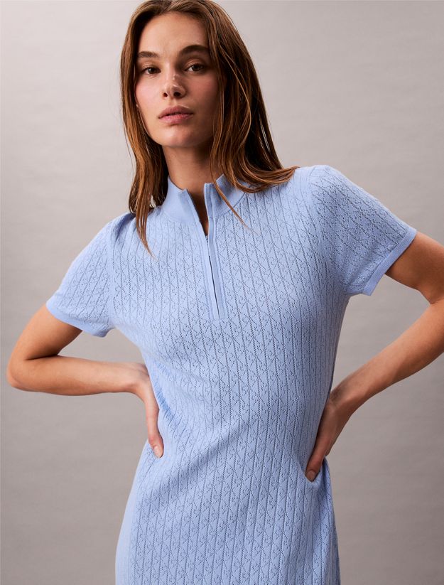 Logo Jacquard Zip Neck Dress