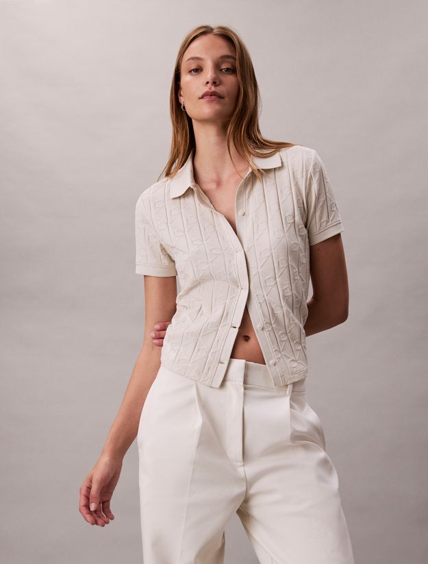 Allover Monogram Logo Jacquard Polo Top