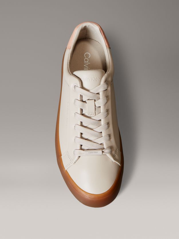 Smooth Leather Embossed Logo Trainers