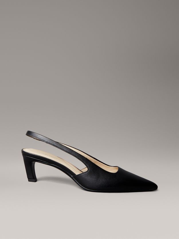 Leather Kitten Slingback Pumps