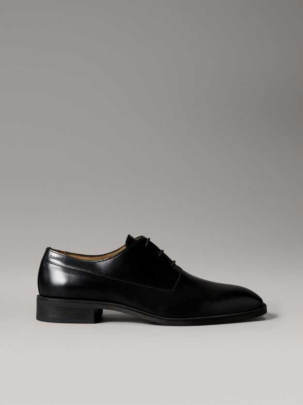 Leather Almond Toe Derby Lace-Up Shoes