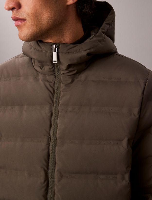 Packable Embossed Logo Quilted Puffer Jacket