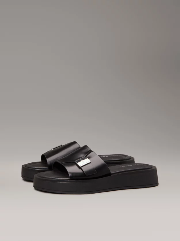 Leather Platform Sliders