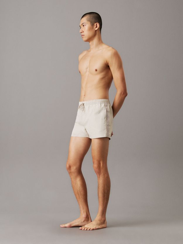 Short Drawstring Swim Shorts - Logo Tape