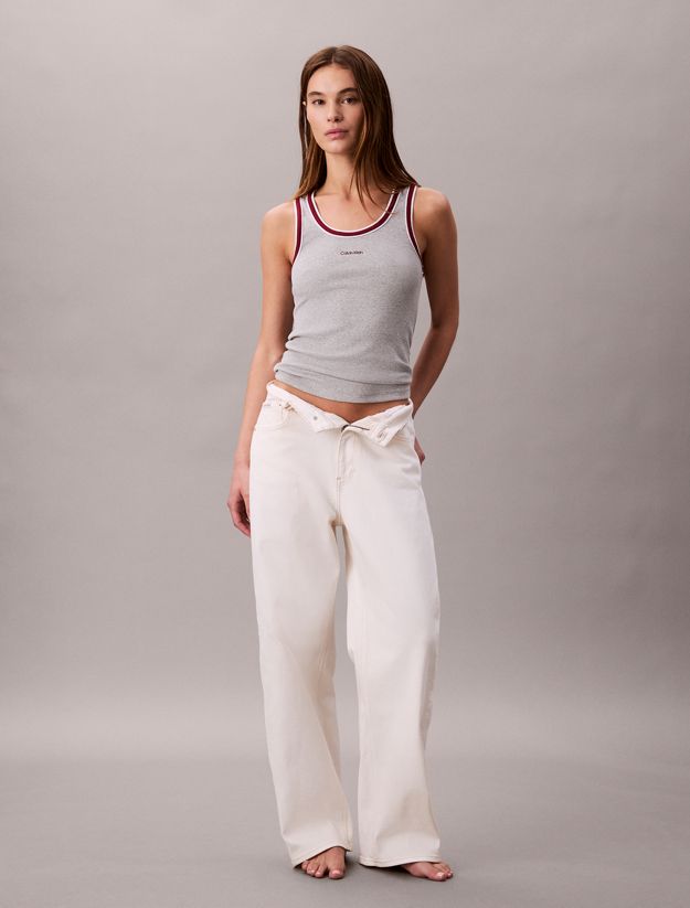 Contrast Trim Ribbed Logo Graphic Tank Top