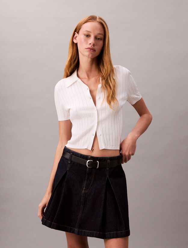 Pleated Denim Skirt