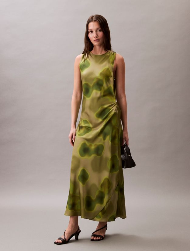 Crushed Satin Floral Midi Dress