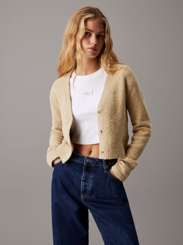 Cropped Textured Knit Cardigan