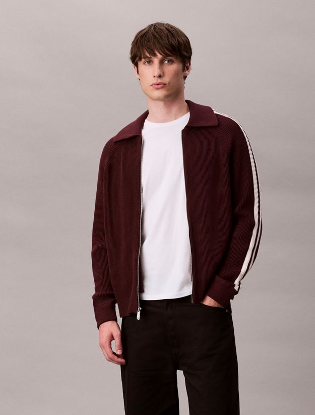 Side Stripe Zip Up Cardigan