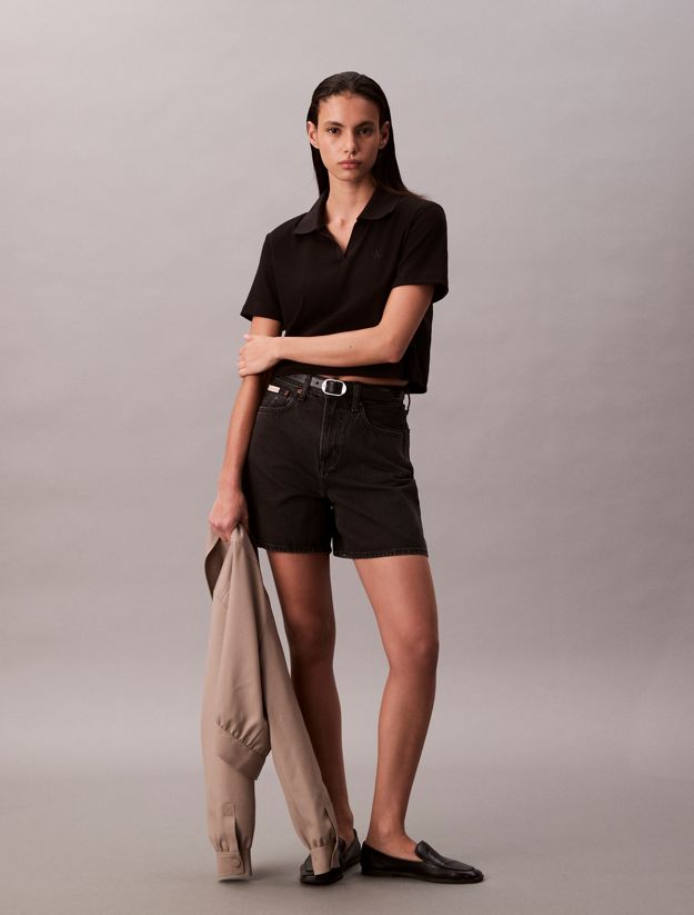 High Rise A-Line Denim Shorts