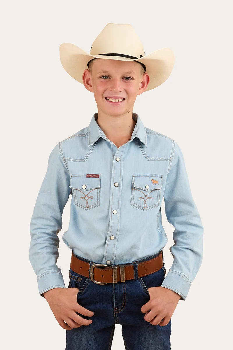 Darby Kids Denim Western Shirt - Vintage Light Blue