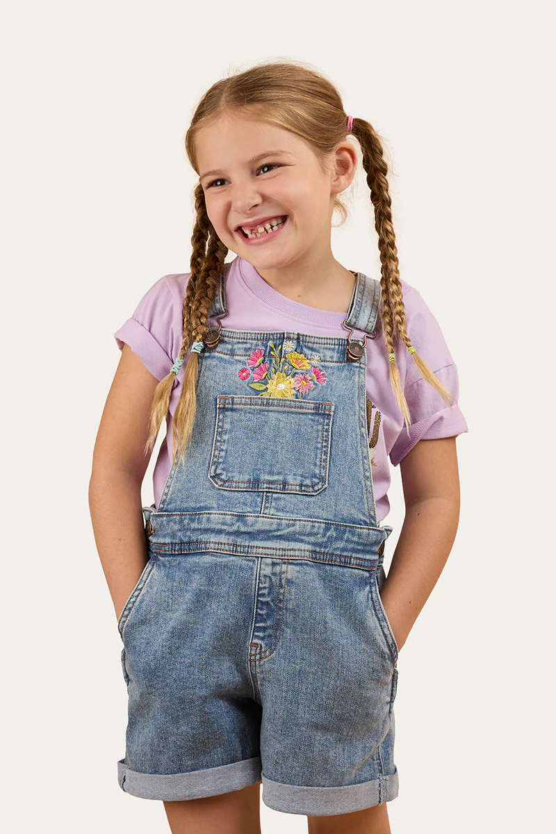 Dahlia Kids Denim Short Overall - Light Blue