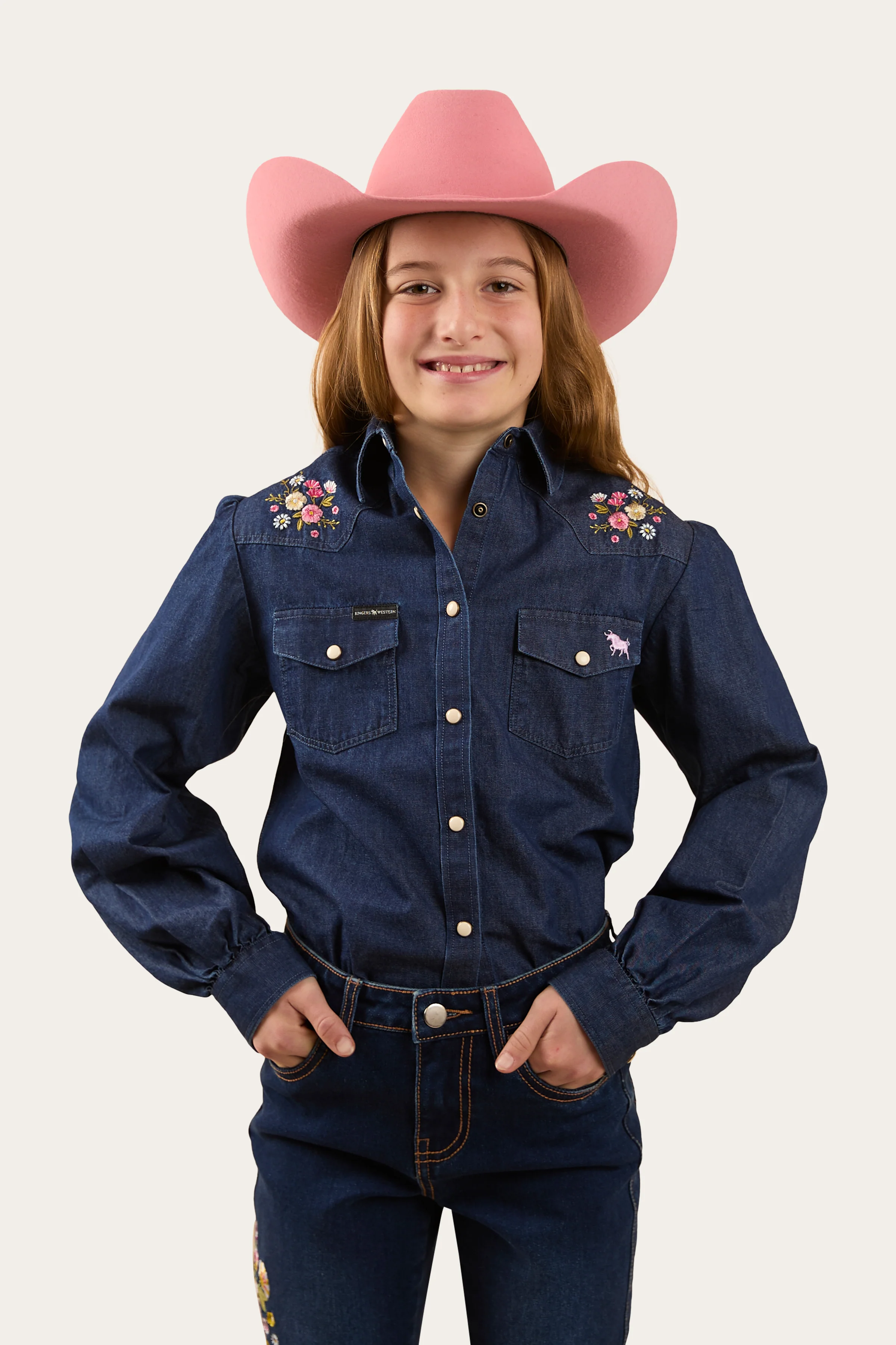 Dahlia Kids Denim Western Shirt - Classic Blue