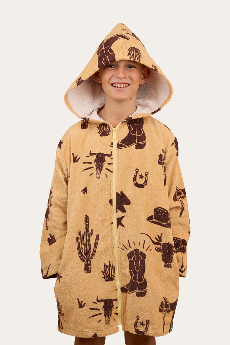 Boot Scootin Kids Zip Through Towel - Dark Sand