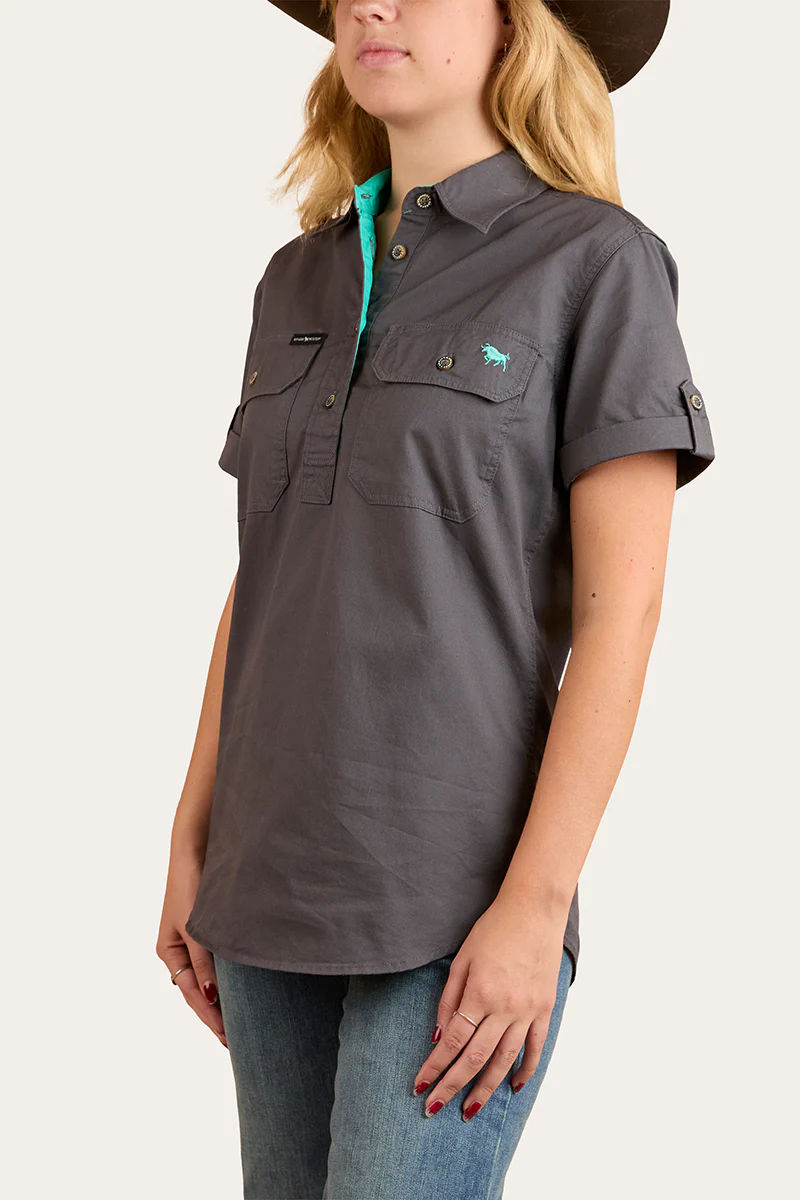 Jules Womens Half Button Work Shirt - Magnum / Mint