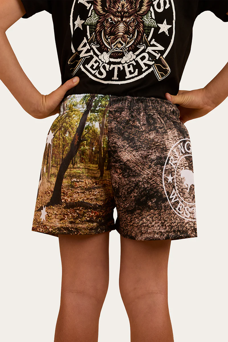 Out Bush Kids Footy Shorts - Black / Multi