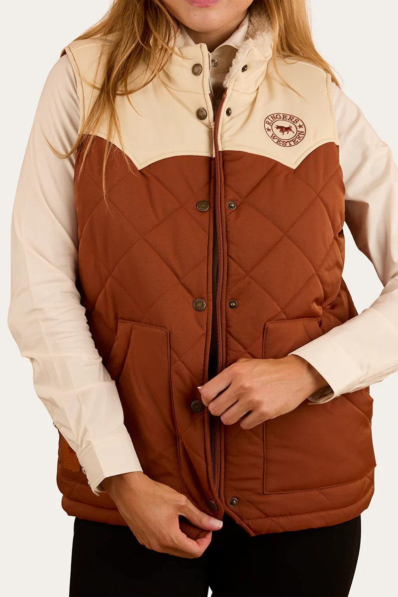 Selwyn Womens Puffer Vest - Tobacco / Off White