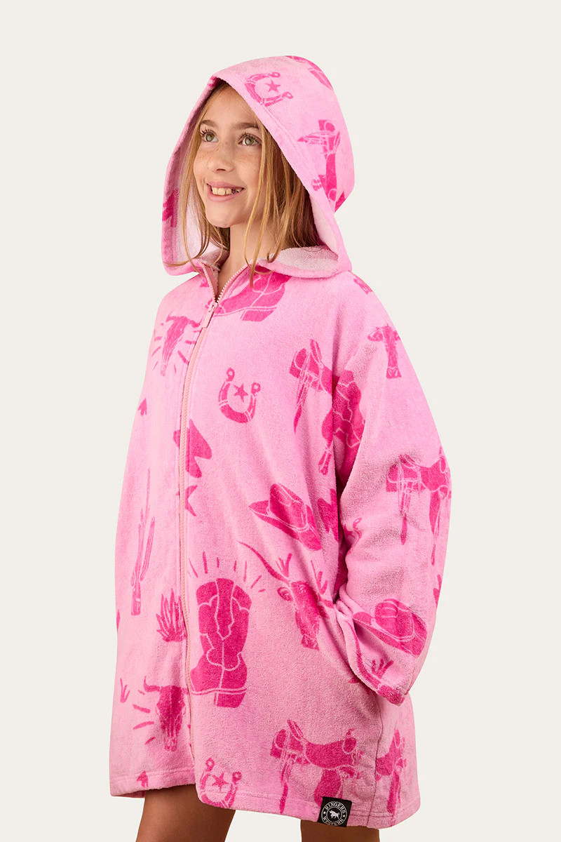 Boot Scootin Kids Zip Through Towel - Pastel Pink