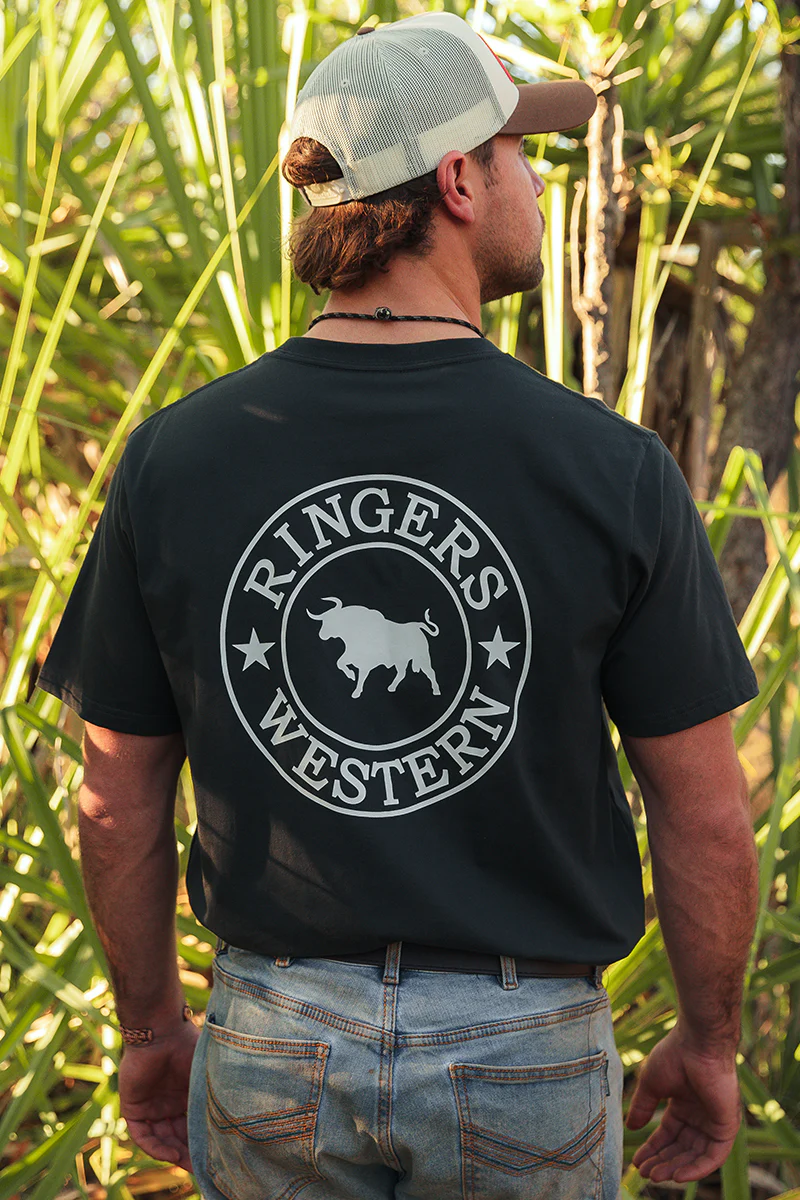 Signature Bull Mens Loose Fit T-Shirt - Charcoal / White