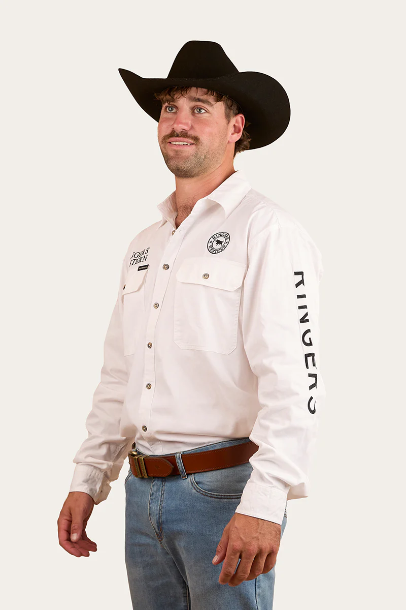 Hawkeye Mens Full Button Work Shirt - White/Black