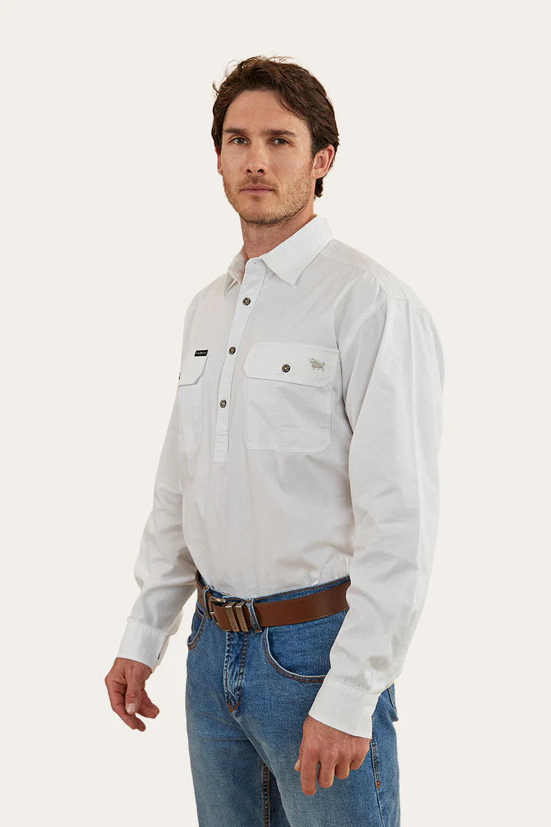 King River Mens Half Button Work Shirt - White