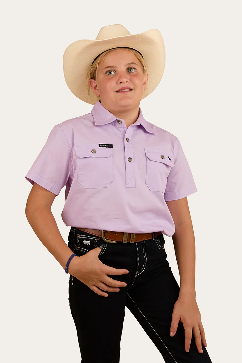Ord River Kids Half Button Short Sleeve Work Shirt - Lavender