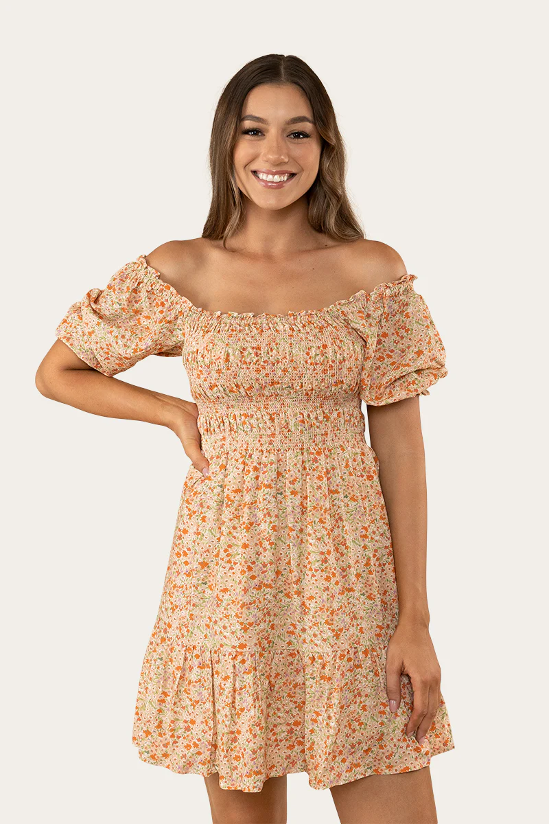 Tahlia Womens Shirred Mini Dress - Off White