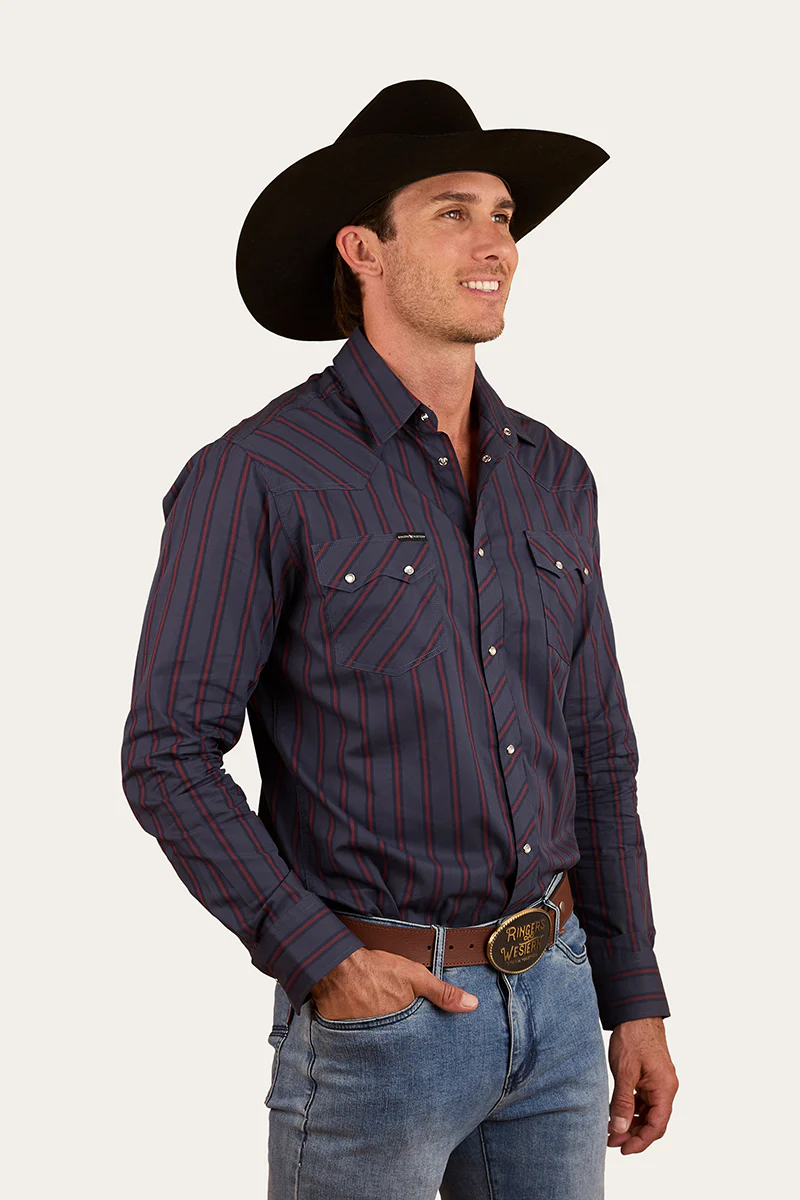 Mapleton Mens Western Shirt Stripe - Navy