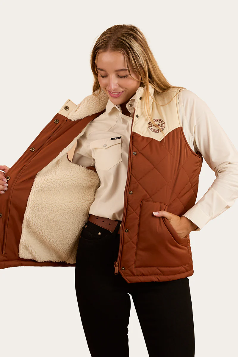 Selwyn Womens Puffer Vest - Tobacco / Off White