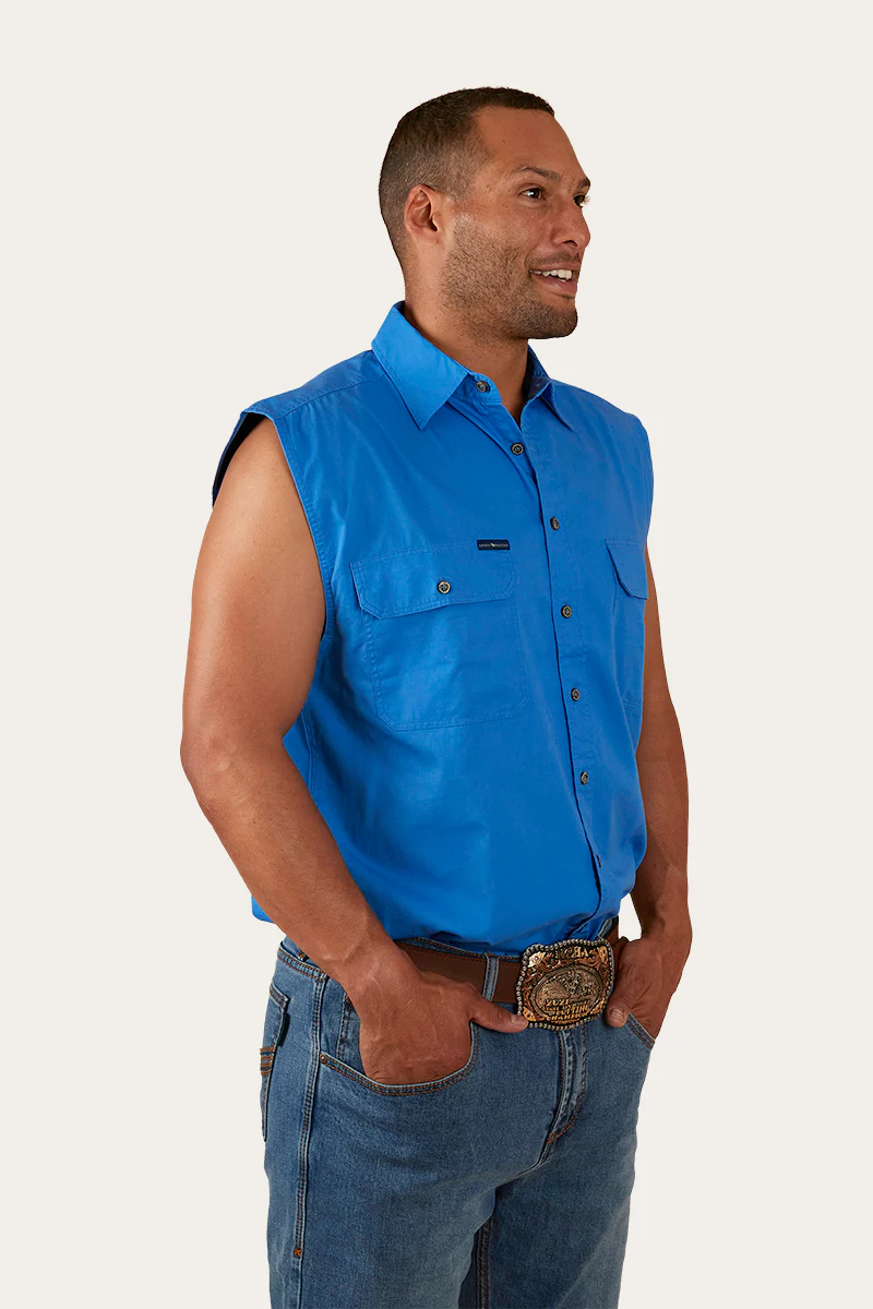 Rob Roy Mens Sleeveless Full Button Work Shirt - Blue