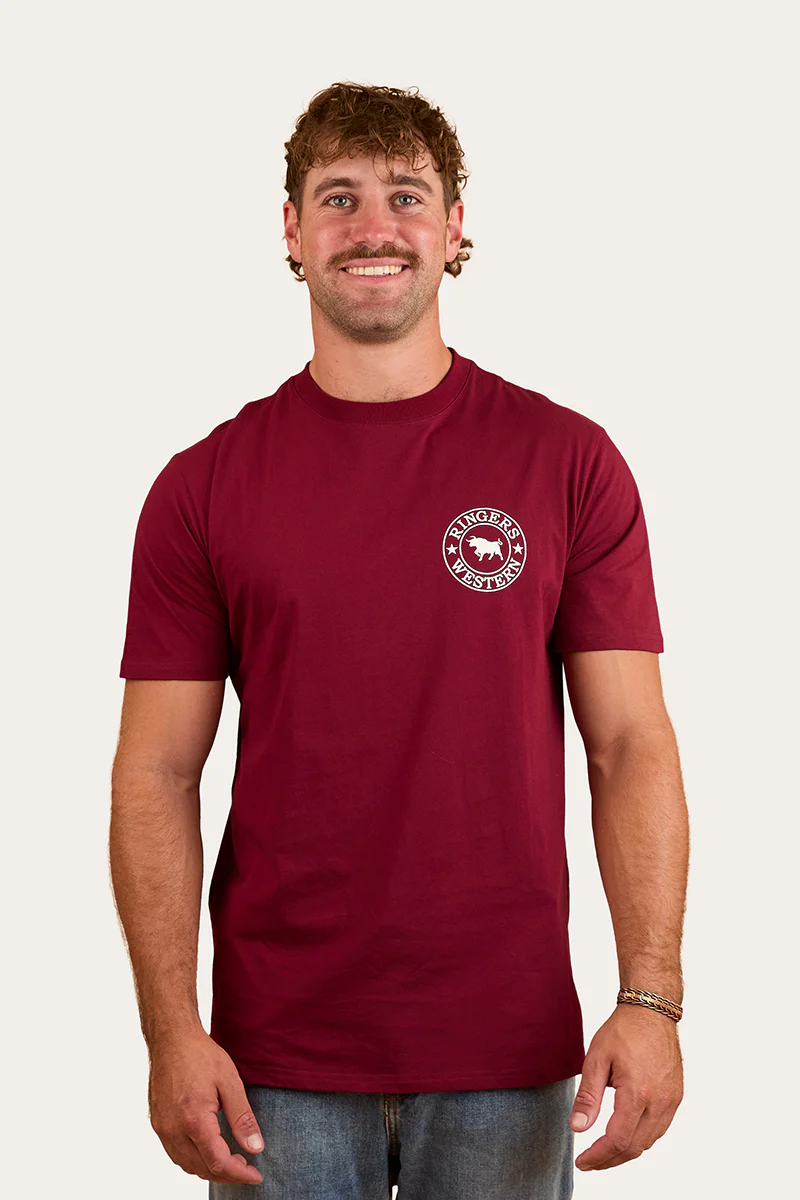 Signature Bull Mens Classic T-Shirt - Burgundy/White