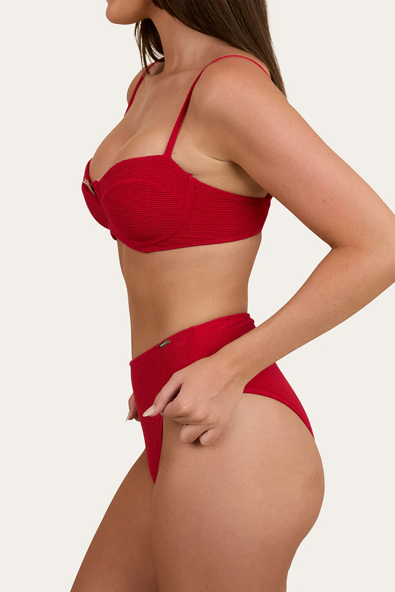 Country Sunset Textured High Waist Bikini Bottom - Red