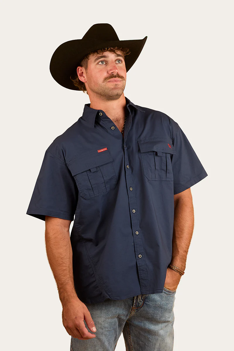 Bulgarra Mens Ripstop Full Button Work Shirt - Dark Navy