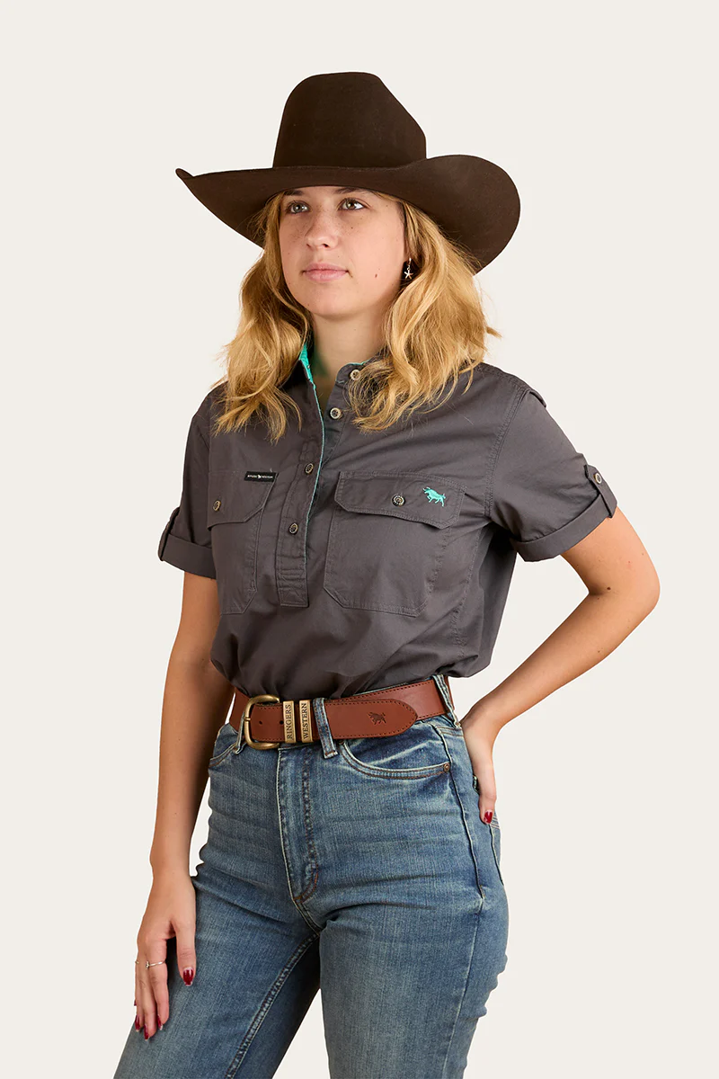 Jules Womens Half Button Work Shirt - Magnum / Mint