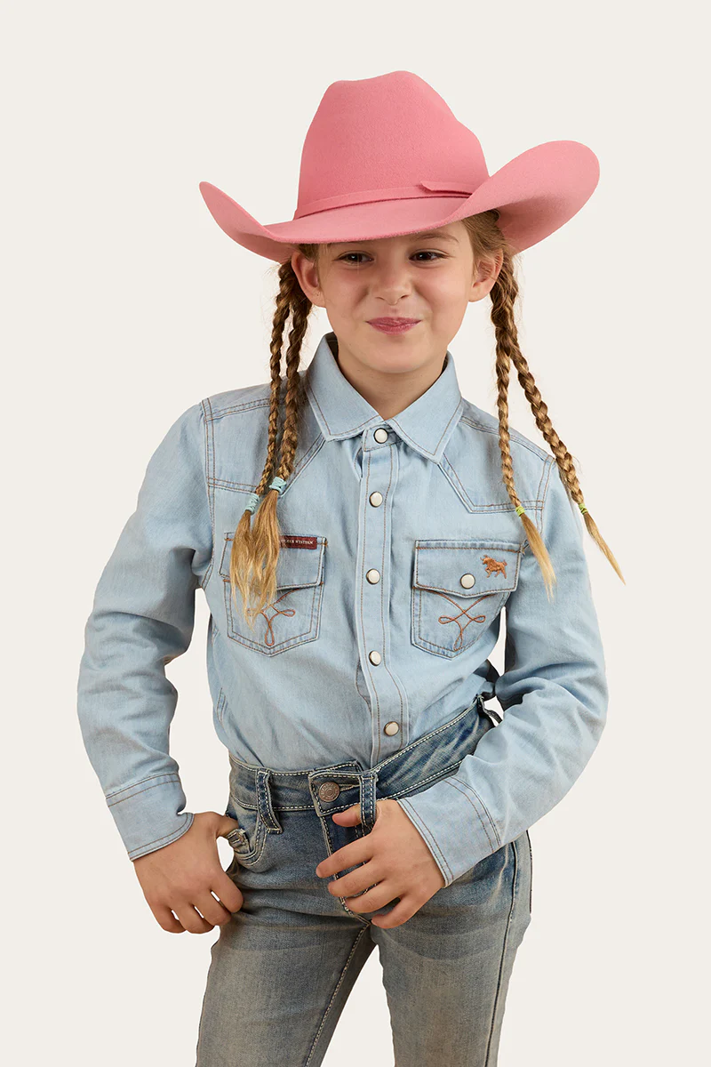 Darby Kids Denim Western Shirt - Vintage Light Blue