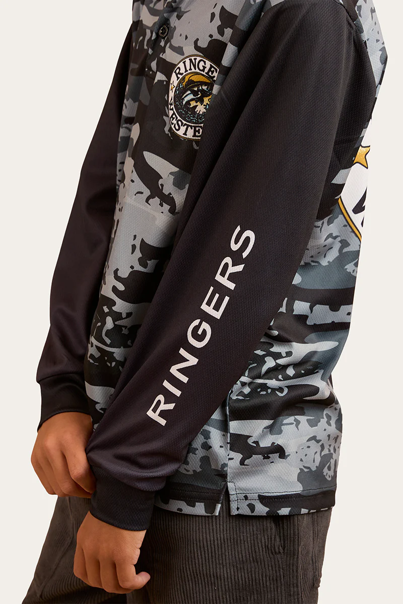 Big Catch Kids Fishing Jersey - Black Camo