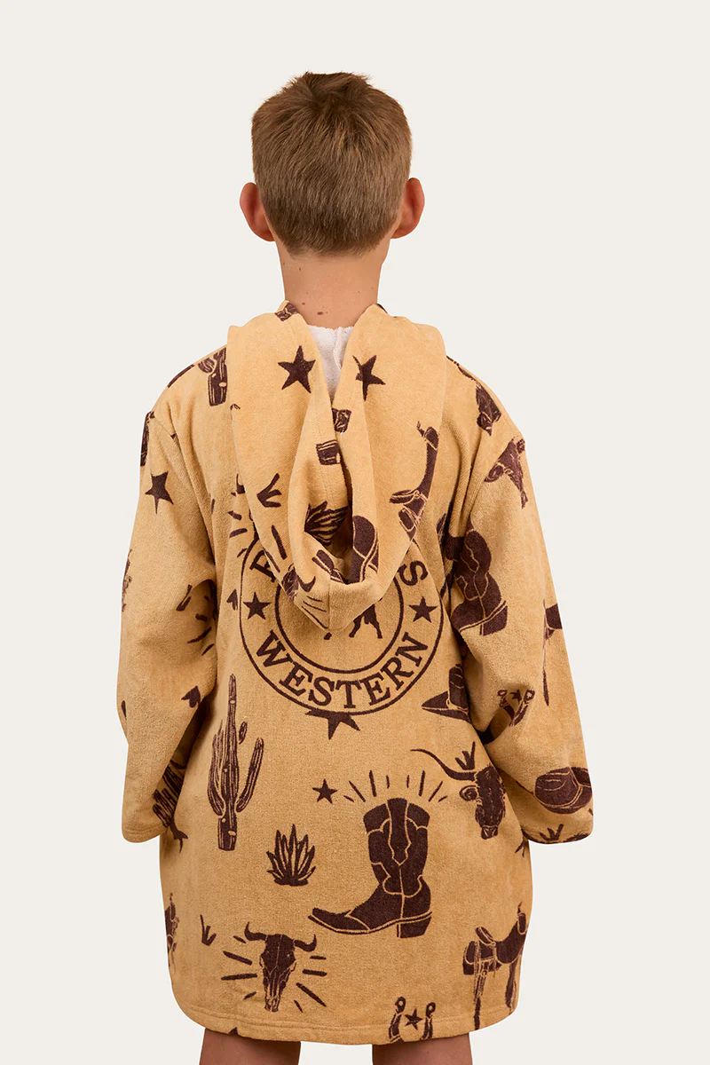 Boot Scootin Kids Zip Through Towel - Dark Sand