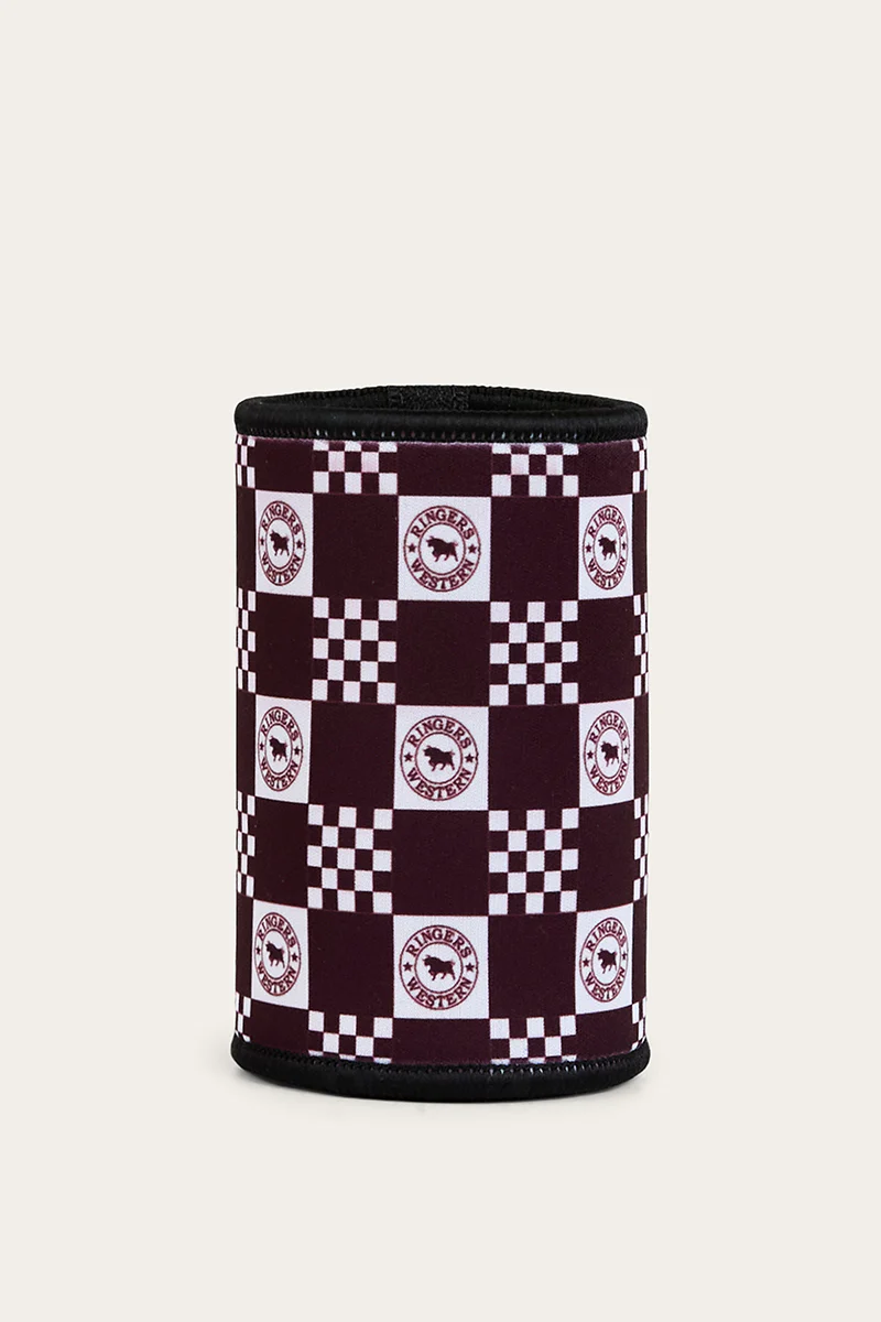 RW Check Stubby Cooler - Burgundy