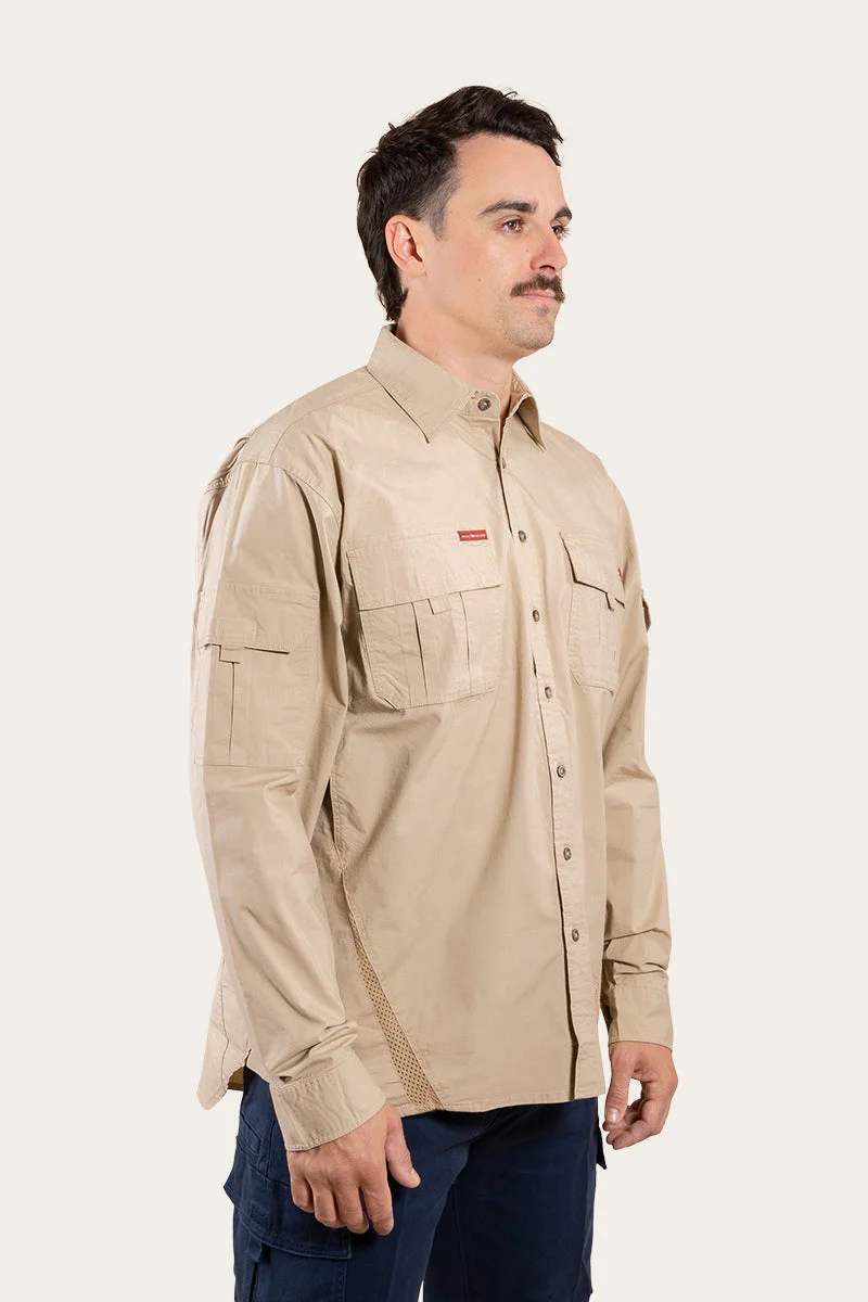 Pilbara Mens Ripstop Full Button Work Shirt - Camel