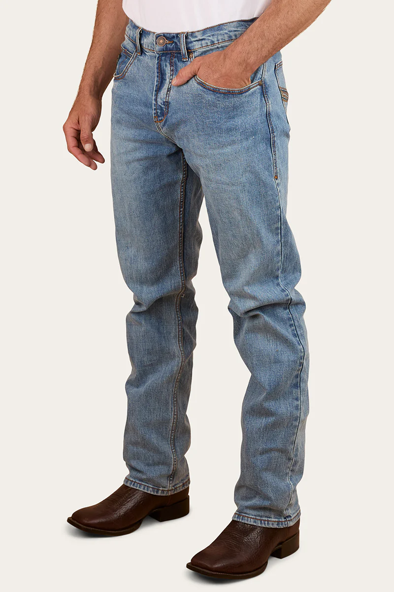 Muster Mens Slim Straight Fit Jeans - Light Wash Blue