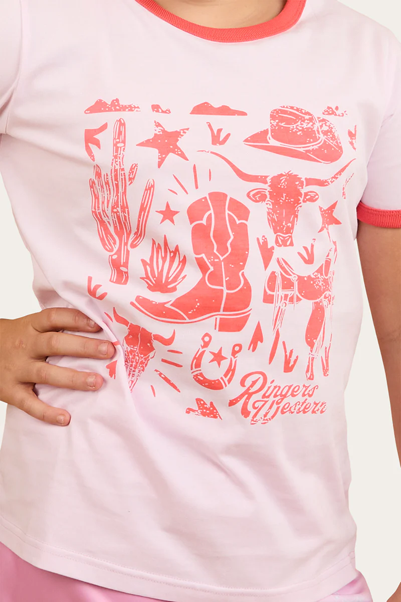 Boot Scootin Kids Ringer T-Shirt - Barley Pink