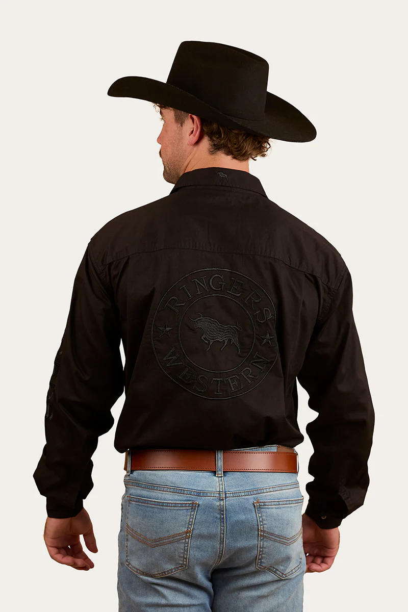 Hawkeye Mens Full Button Work Shirt - Black/Black