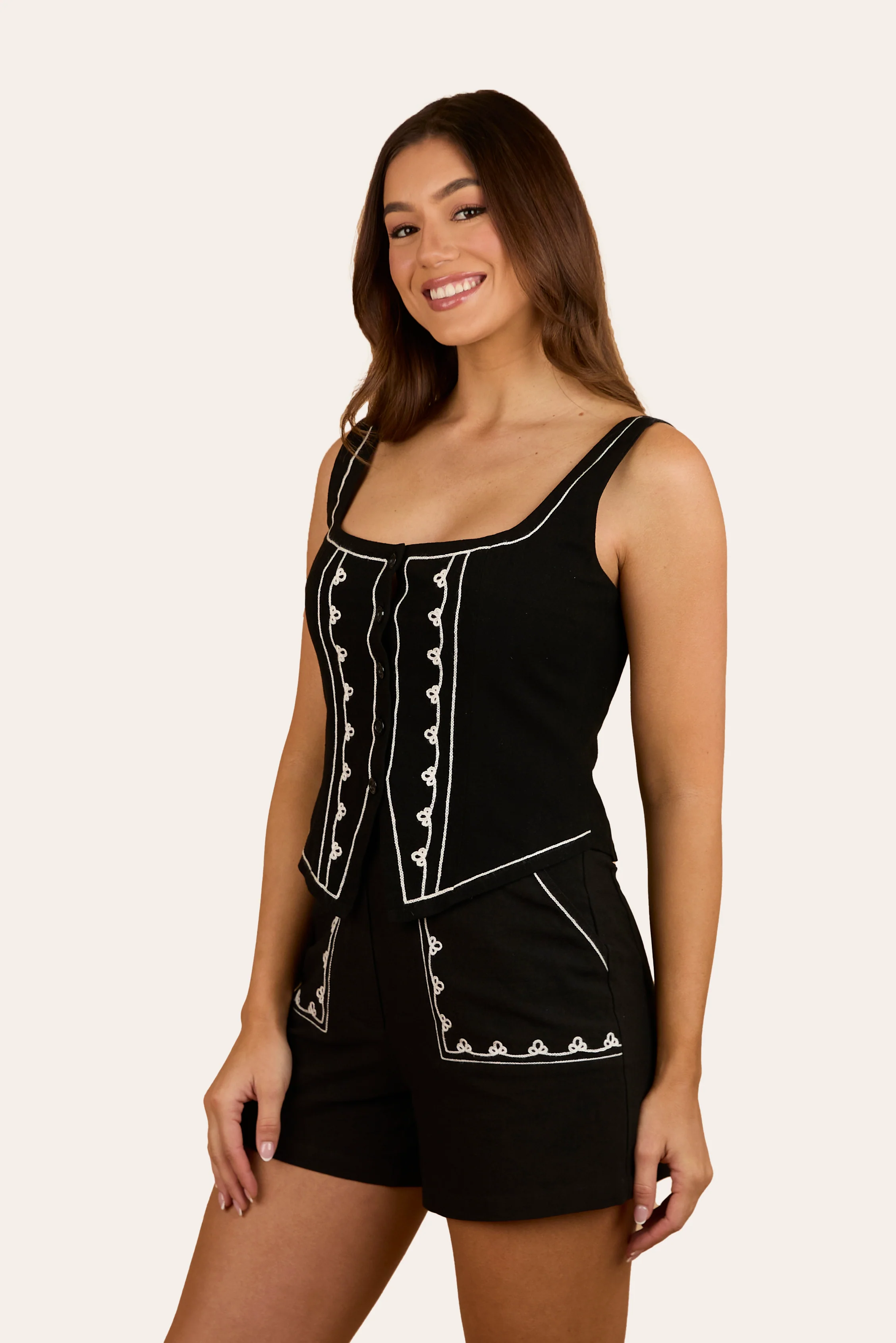 Westley Embroidered Fashion Top - Black
