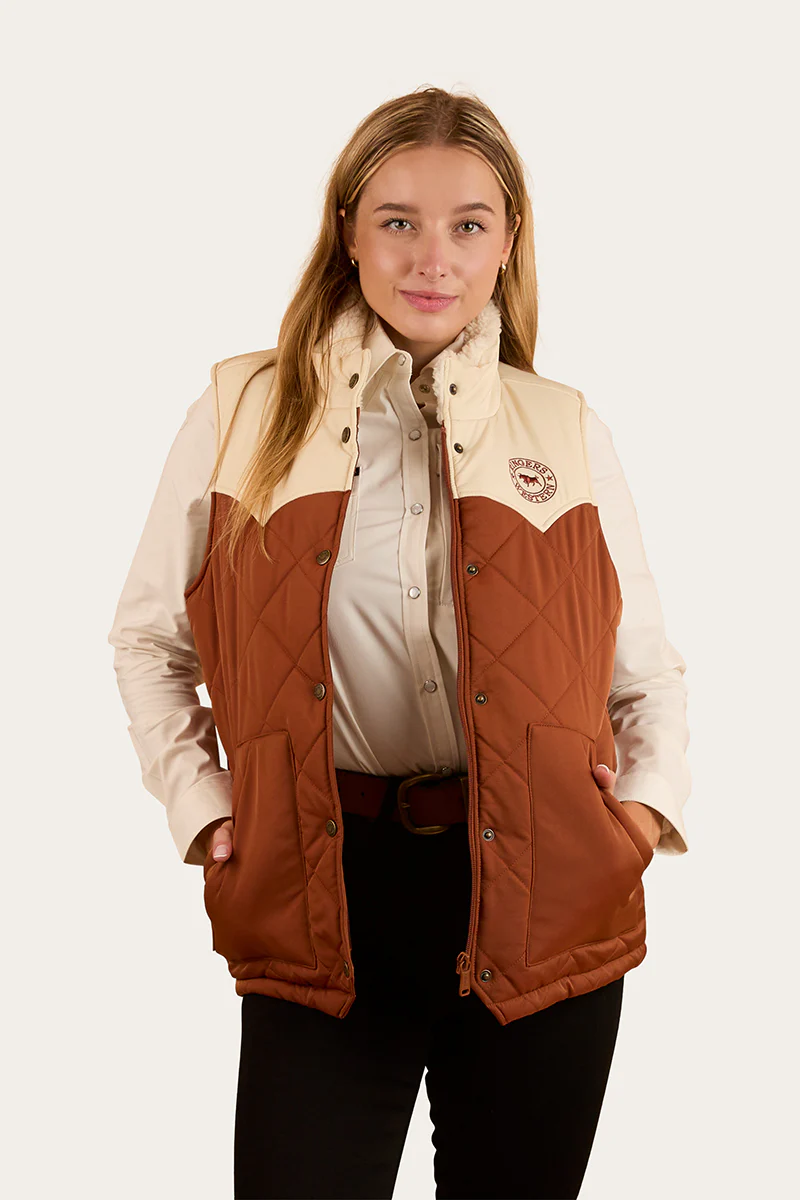 Selwyn Womens Puffer Vest - Tobacco / Off White