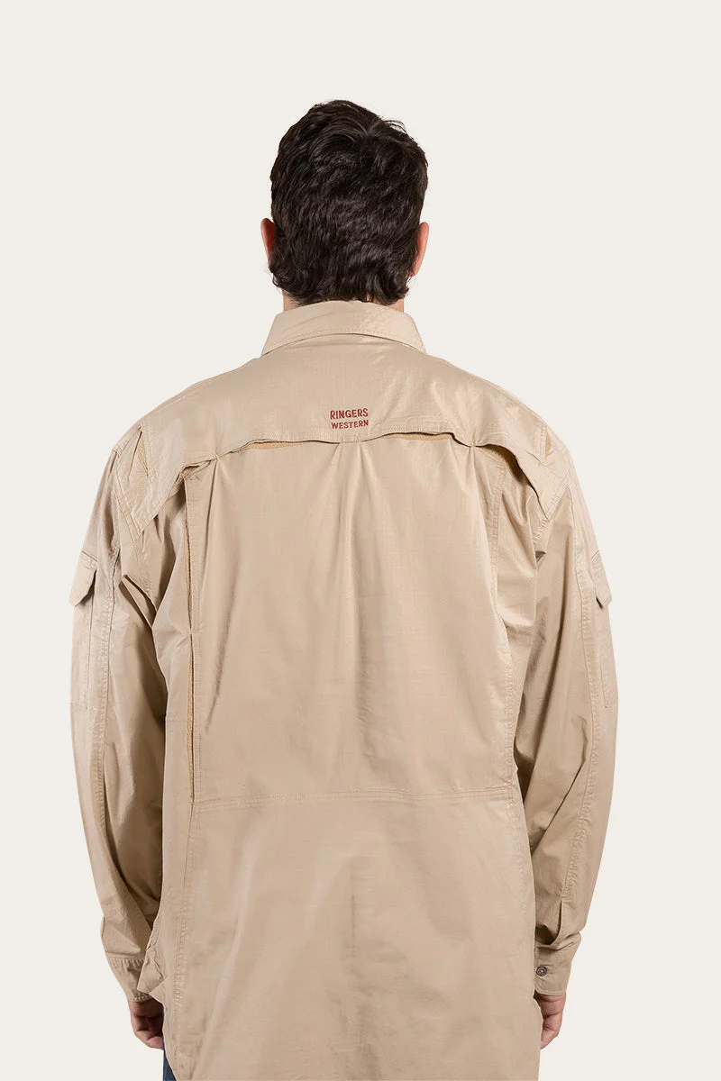 Pilbara Mens Ripstop Full Button Work Shirt - Camel