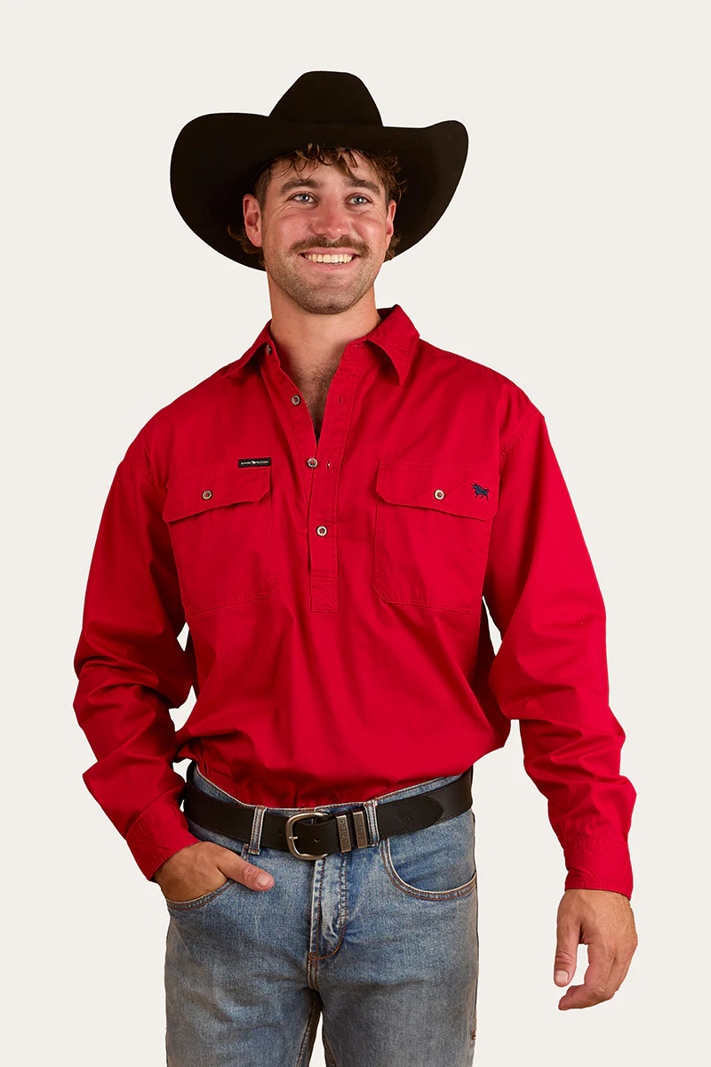 King River Half Button Work Shirt - Red